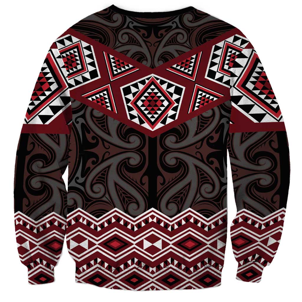New Zealand Aotearoa Sweatshirt Red Taniko Art Maori Pattern