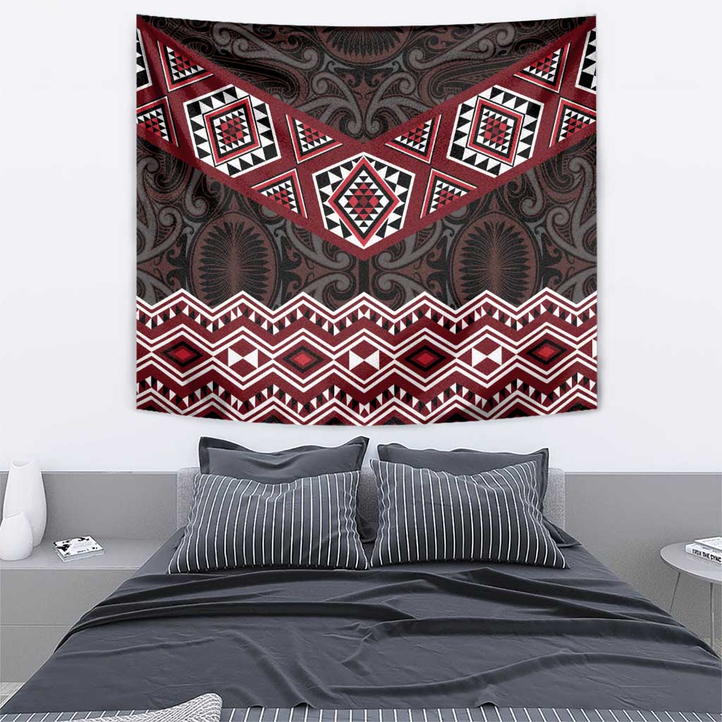 New Zealand Aotearoa Tapestry Red Taniko Art Maori Pattern