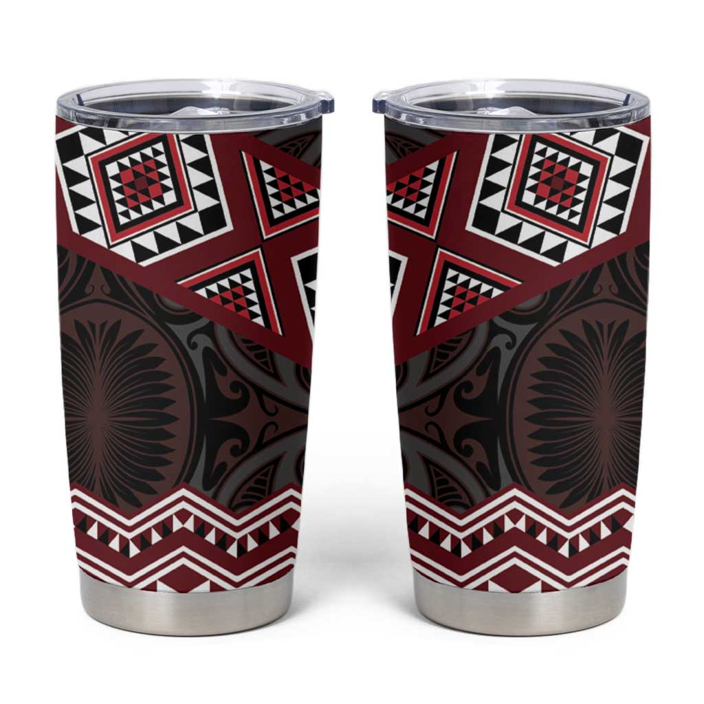 New Zealand Aotearoa Tumbler Cup Red Taniko Art Maori Pattern