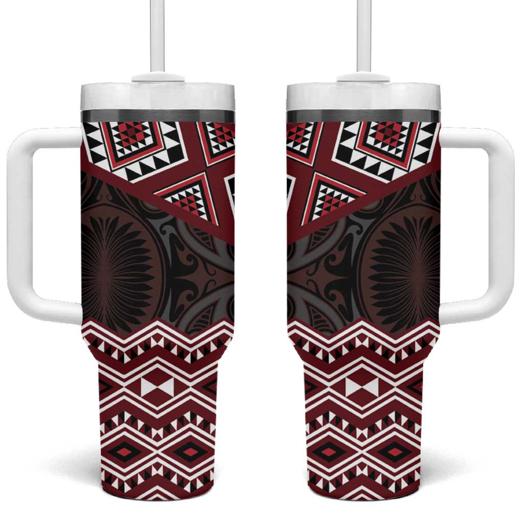 New Zealand Aotearoa Tumbler With Handle Red Taniko Art Maori Pattern