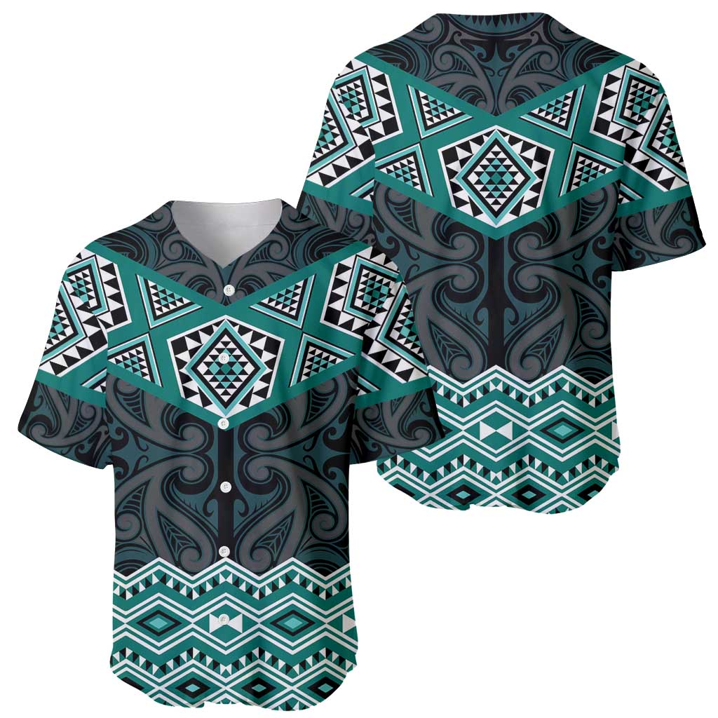 New Zealand Aotearoa Baseball Jersey Turquoise Taniko Art Maori Pattern
