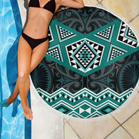 New Zealand Aotearoa Beach Blanket Turquoise Taniko Art Maori Pattern