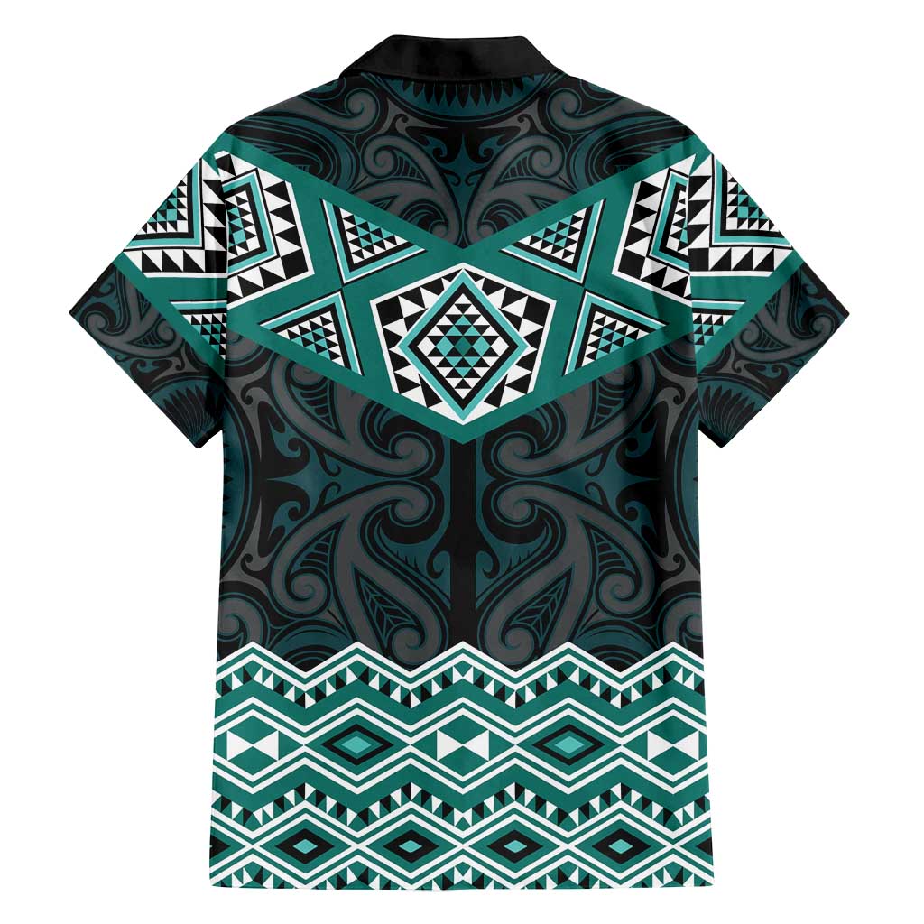 New Zealand Aotearoa Family Matching Long Sleeve Bodycon Dress and Hawaiian Shirt Turquoise Taniko Art Maori Pattern