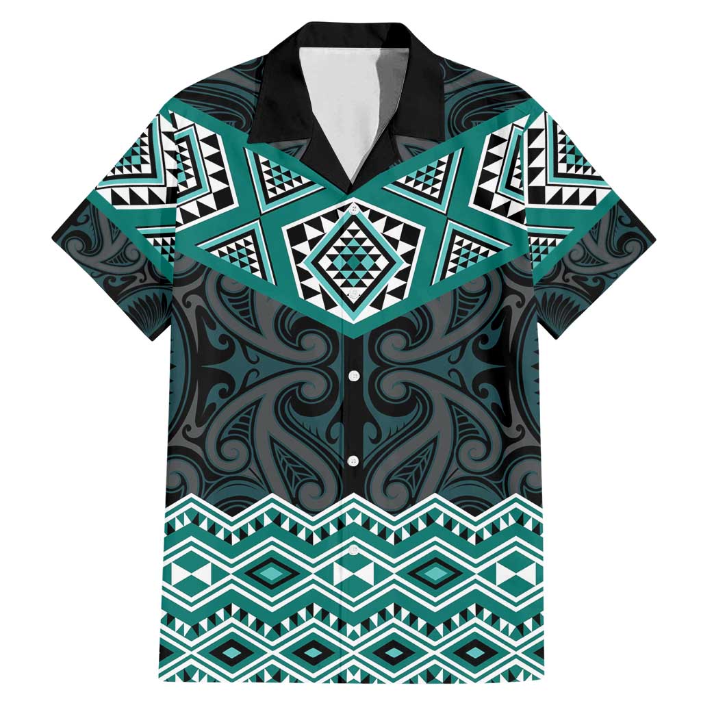 New Zealand Aotearoa Family Matching Mermaid Dress and Hawaiian Shirt Turquoise Taniko Art Maori Pattern