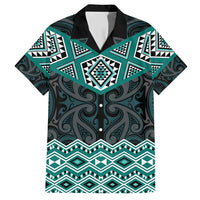 New Zealand Aotearoa Family Matching Short Sleeve Bodycon Dress and Hawaiian Shirt Turquoise Taniko Art Maori Pattern