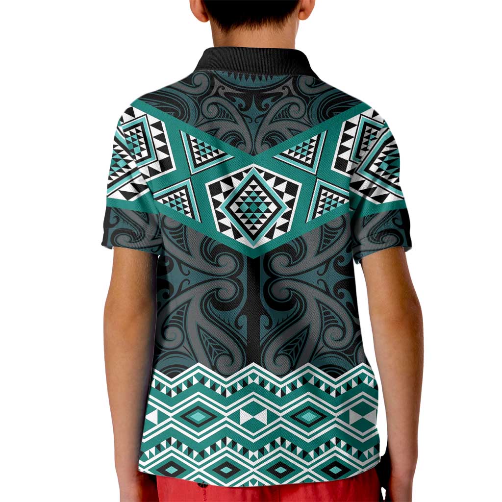 New Zealand Aotearoa Kid Polo Shirt Turquoise Taniko Art Maori Pattern