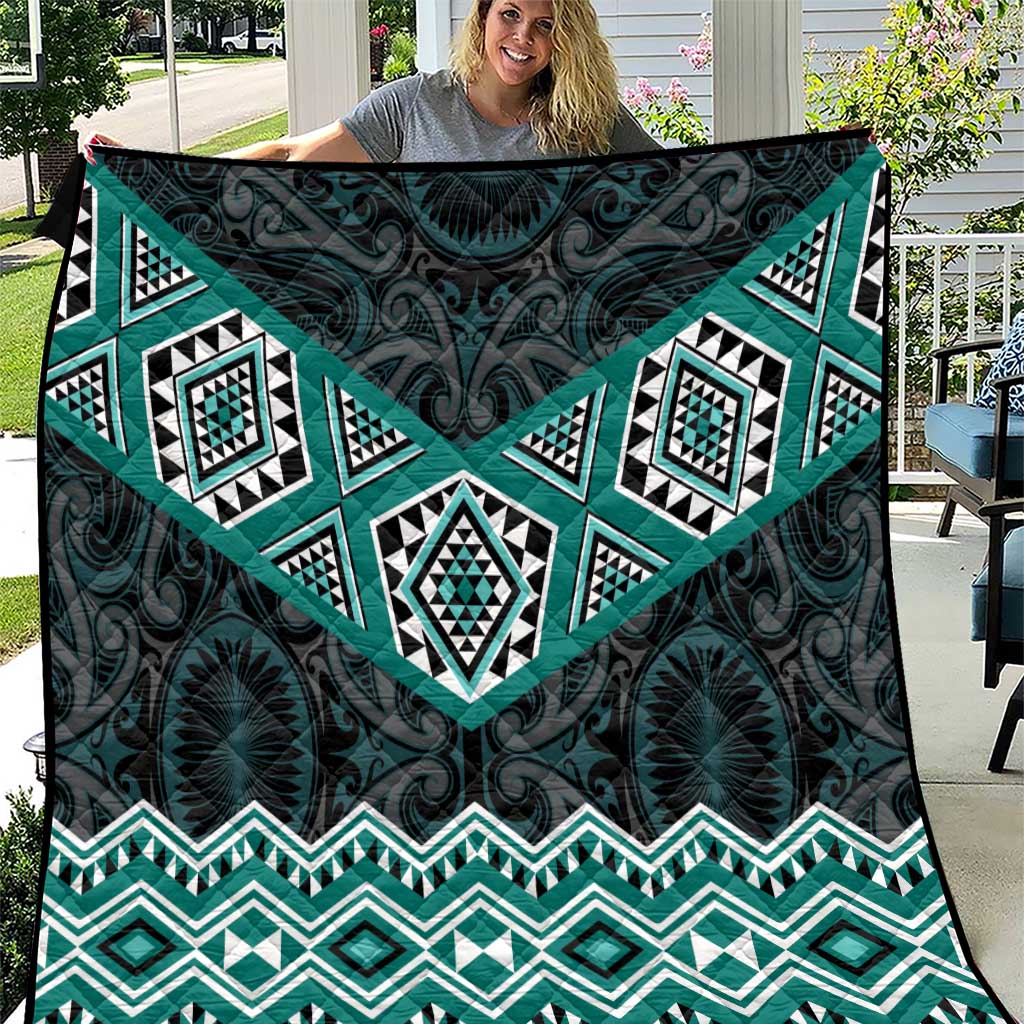 New Zealand Aotearoa Quilt Turquoise Taniko Art Maori Pattern LT05 Turquoise - Polynesian Pride