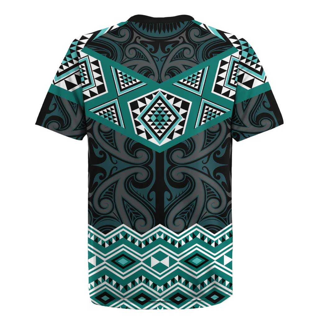 New Zealand Aotearoa Rugby Jersey Turquoise Taniko Art Maori Pattern
