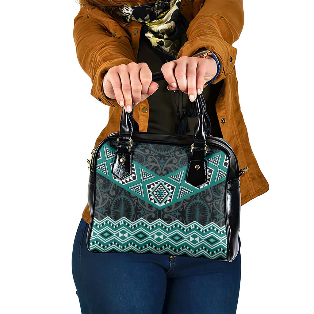 New Zealand Aotearoa Shoulder Handbag Turquoise Taniko Art Maori Pattern LT05 One Size Turquoise - Polynesian Pride