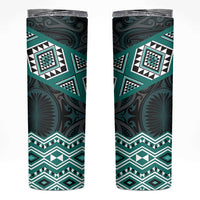 New Zealand Aotearoa Skinny Tumbler Turquoise Taniko Art Maori Pattern