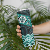 New Zealand Aotearoa Skinny Tumbler Turquoise Taniko Art Maori Pattern