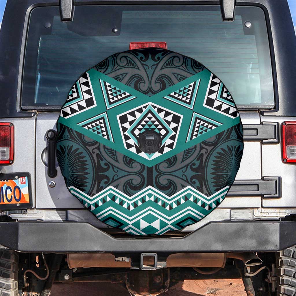 New Zealand Aotearoa Spare Tire Cover Turquoise Taniko Art Maori Pattern LT05 Turquoise - Polynesian Pride