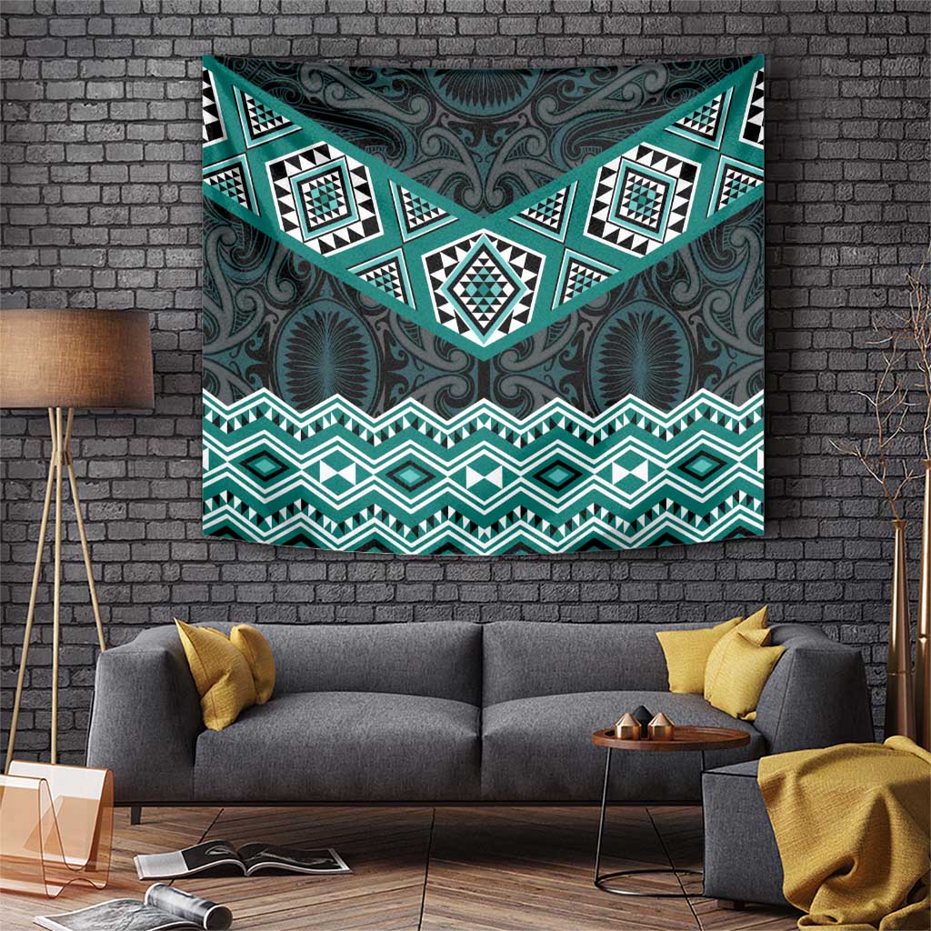 New Zealand Aotearoa Tapestry Turquoise Taniko Art Maori Pattern LT05 Turquoise - Polynesian Pride