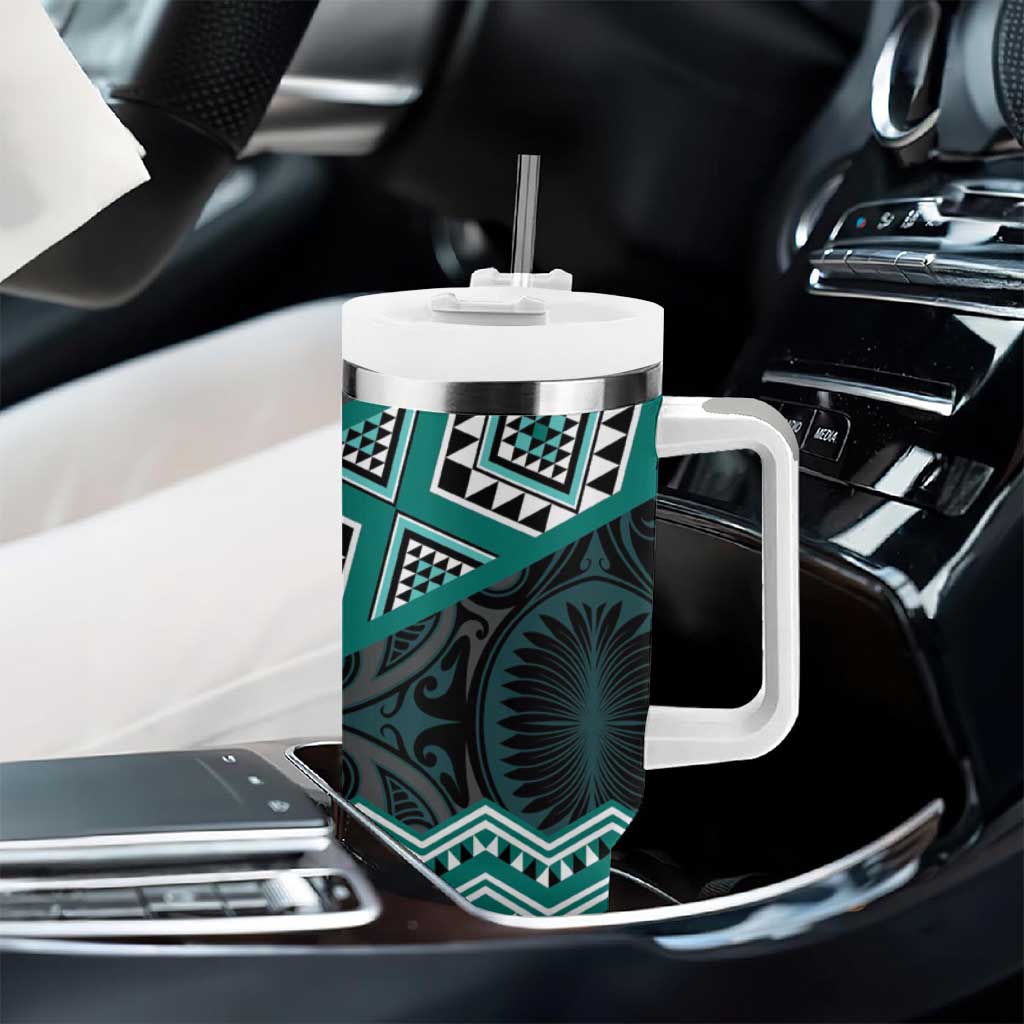 New Zealand Aotearoa Tumbler With Handle Turquoise Taniko Art Maori Pattern