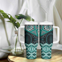 New Zealand Aotearoa Tumbler With Handle Turquoise Taniko Art Maori Pattern