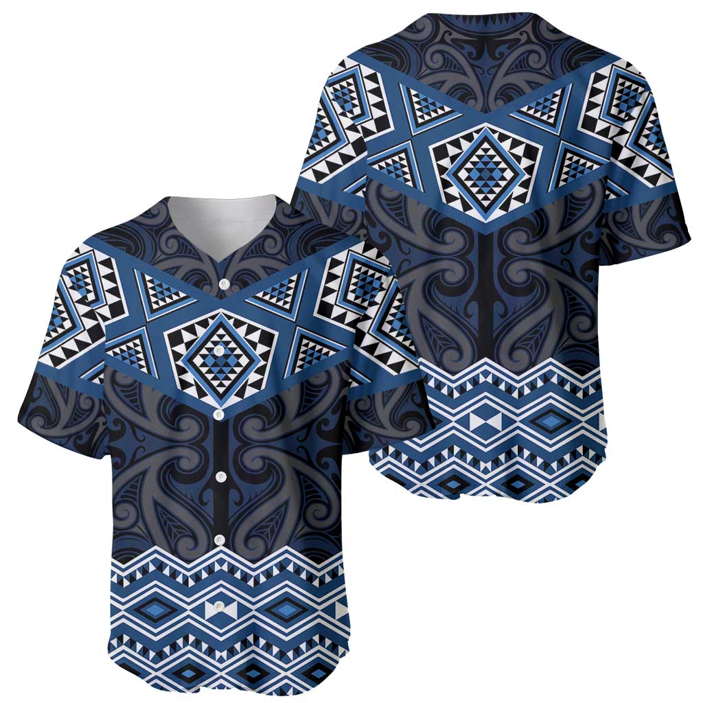 New Zealand Aotearoa Baseball Jersey Blue Taniko Art Maori Pattern