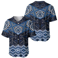 New Zealand Aotearoa Baseball Jersey Blue Taniko Art Maori Pattern