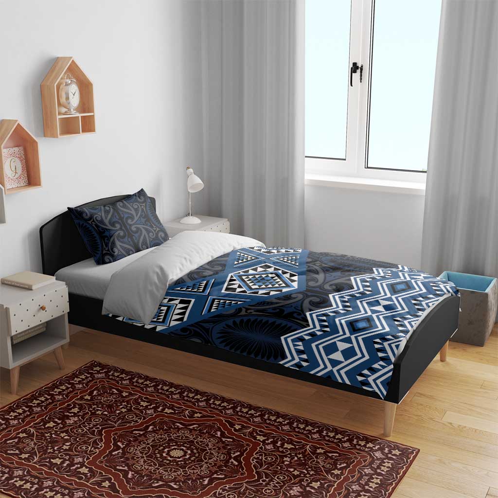 New Zealand Aotearoa Bedding Set Blue Taniko Art Maori Pattern