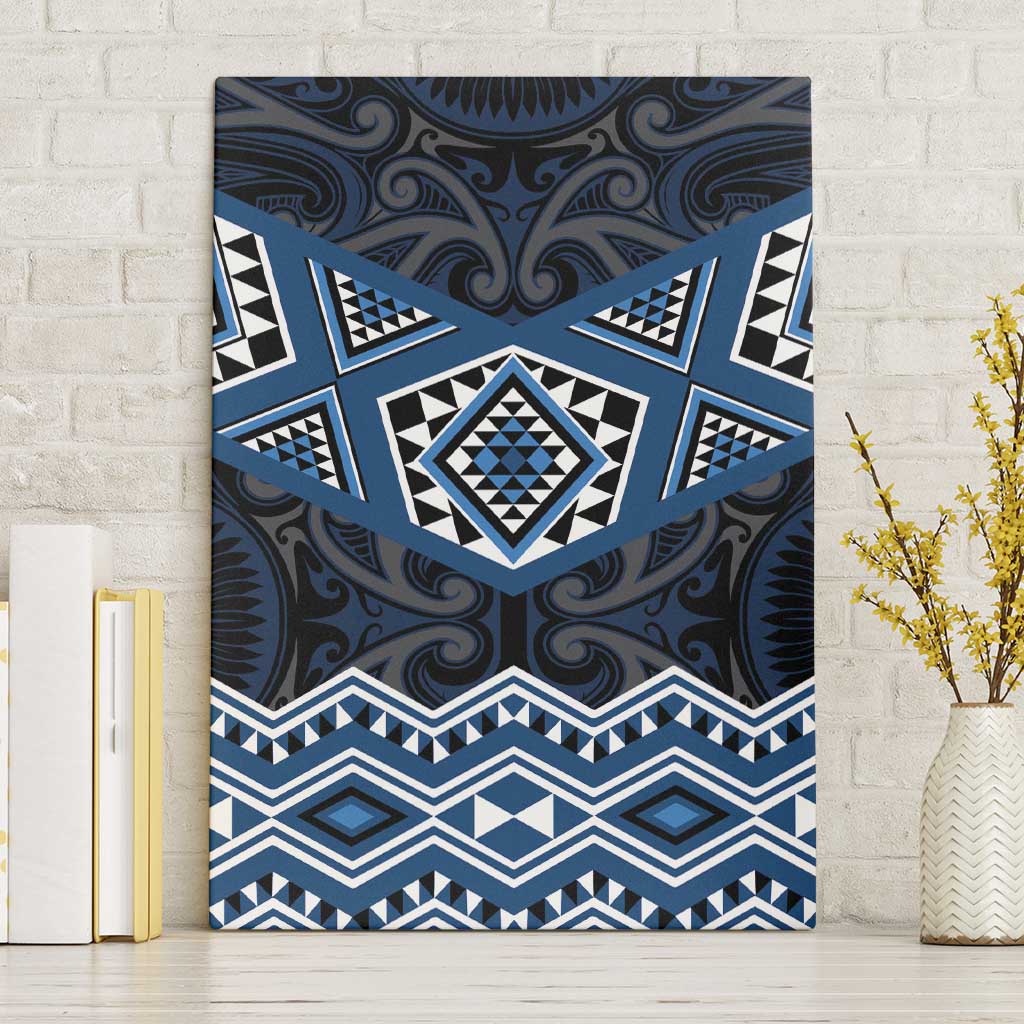 New Zealand Aotearoa Canvas Wall Art Blue Taniko Art Maori Pattern LT05 Without Frame Blue - Polynesian Pride