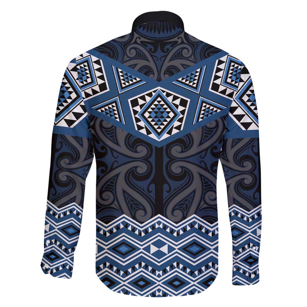 New Zealand Aotearoa Family Matching Long Sleeve Bodycon Dress and Hawaiian Shirt Blue Taniko Art Maori Pattern