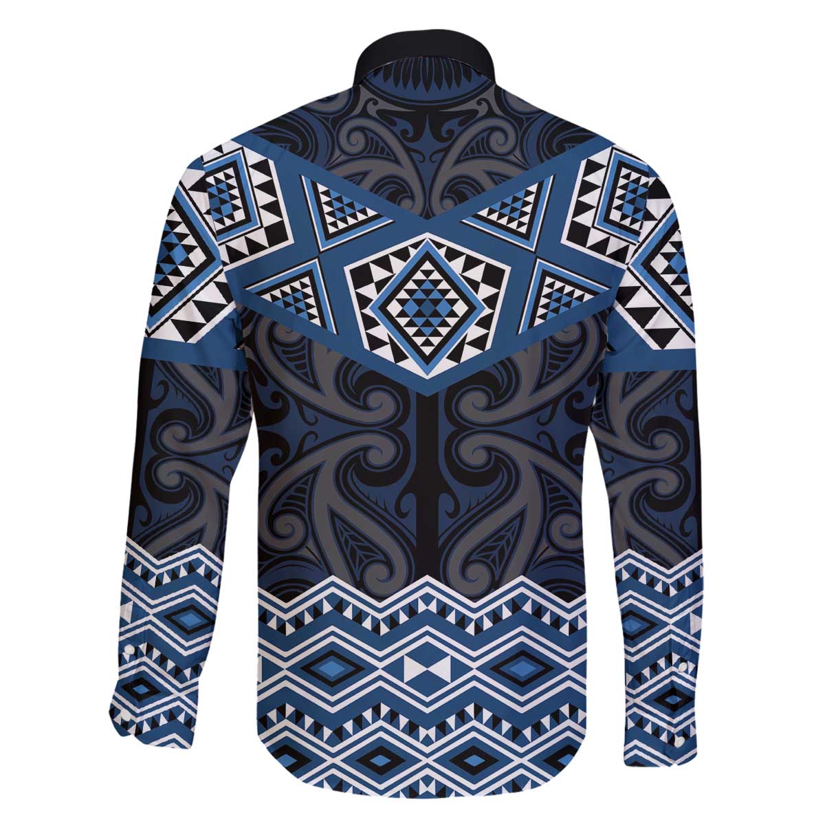 New Zealand Aotearoa Family Matching Off The Shoulder Long Sleeve Dress and Hawaiian Shirt Blue Taniko Art Maori Pattern