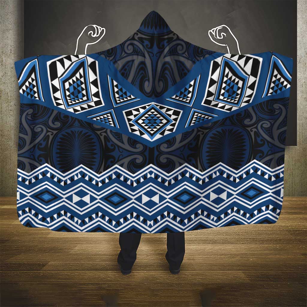New Zealand Aotearoa Hooded Blanket Blue Taniko Art Maori Pattern