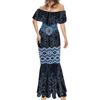 New Zealand Aotearoa Mermaid Dress Blue Taniko Art Maori Pattern