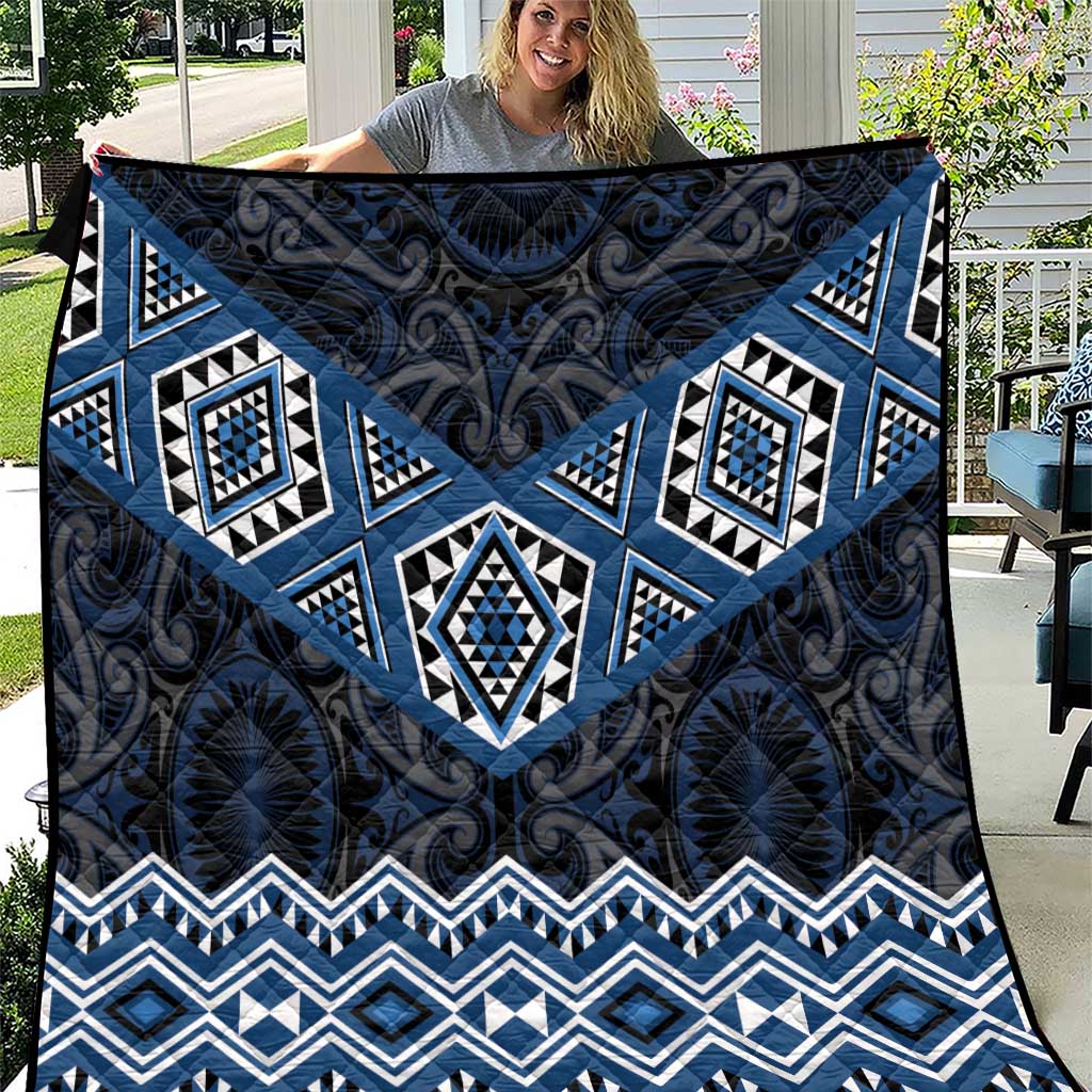 New Zealand Aotearoa Quilt Blue Taniko Art Maori Pattern LT05 Blue - Polynesian Pride