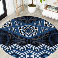 New Zealand Aotearoa Round Carpet Blue Taniko Art Maori Pattern