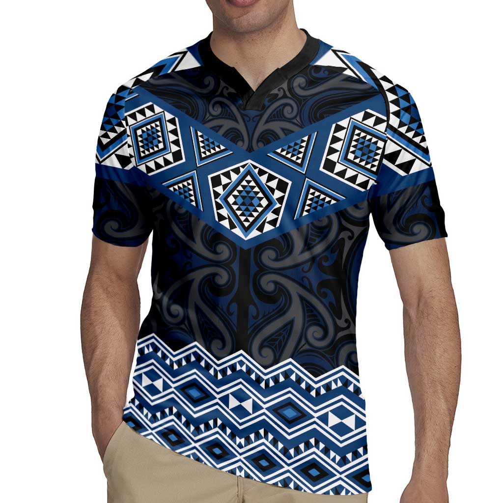 New Zealand Aotearoa Rugby Jersey Blue Taniko Art Maori Pattern