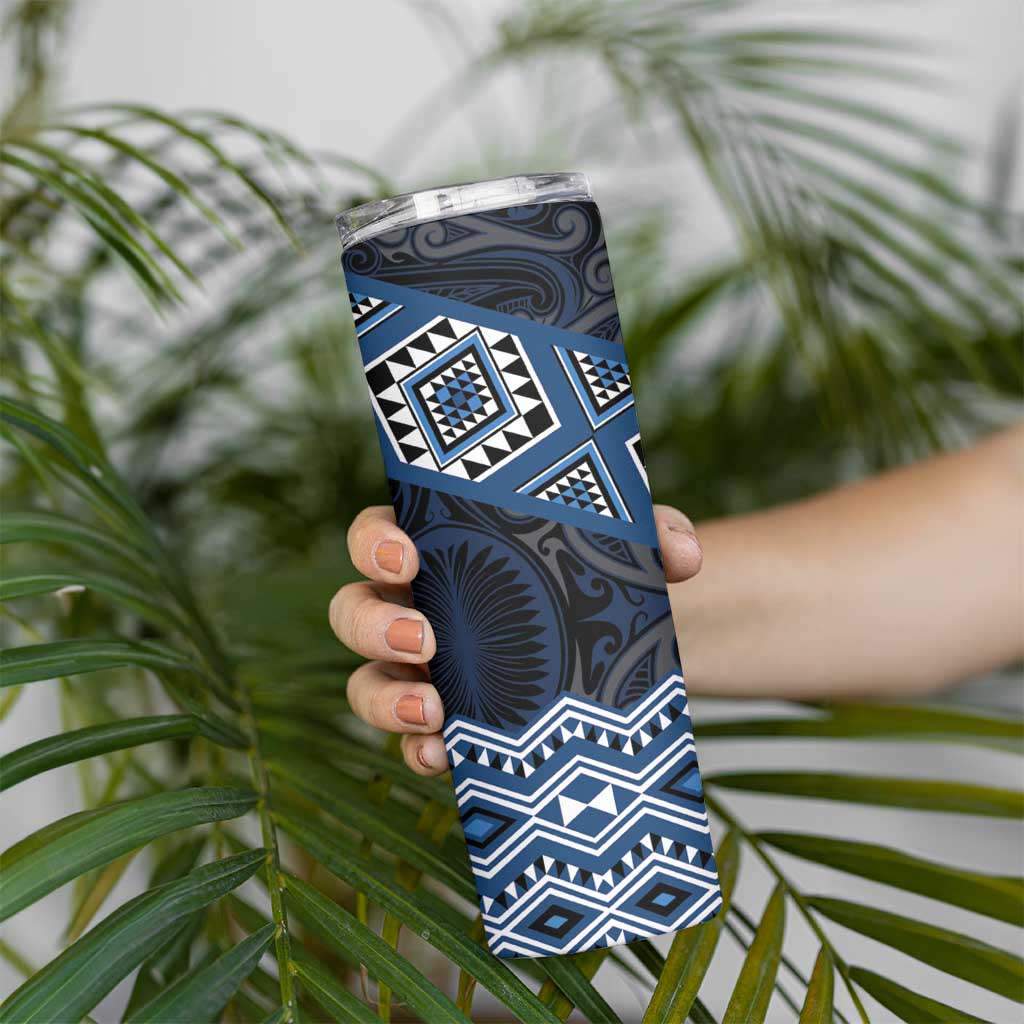 New Zealand Aotearoa Skinny Tumbler Blue Taniko Art Maori Pattern