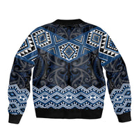 New Zealand Aotearoa Sleeve Zip Bomber Jacket Blue Taniko Art Maori Pattern