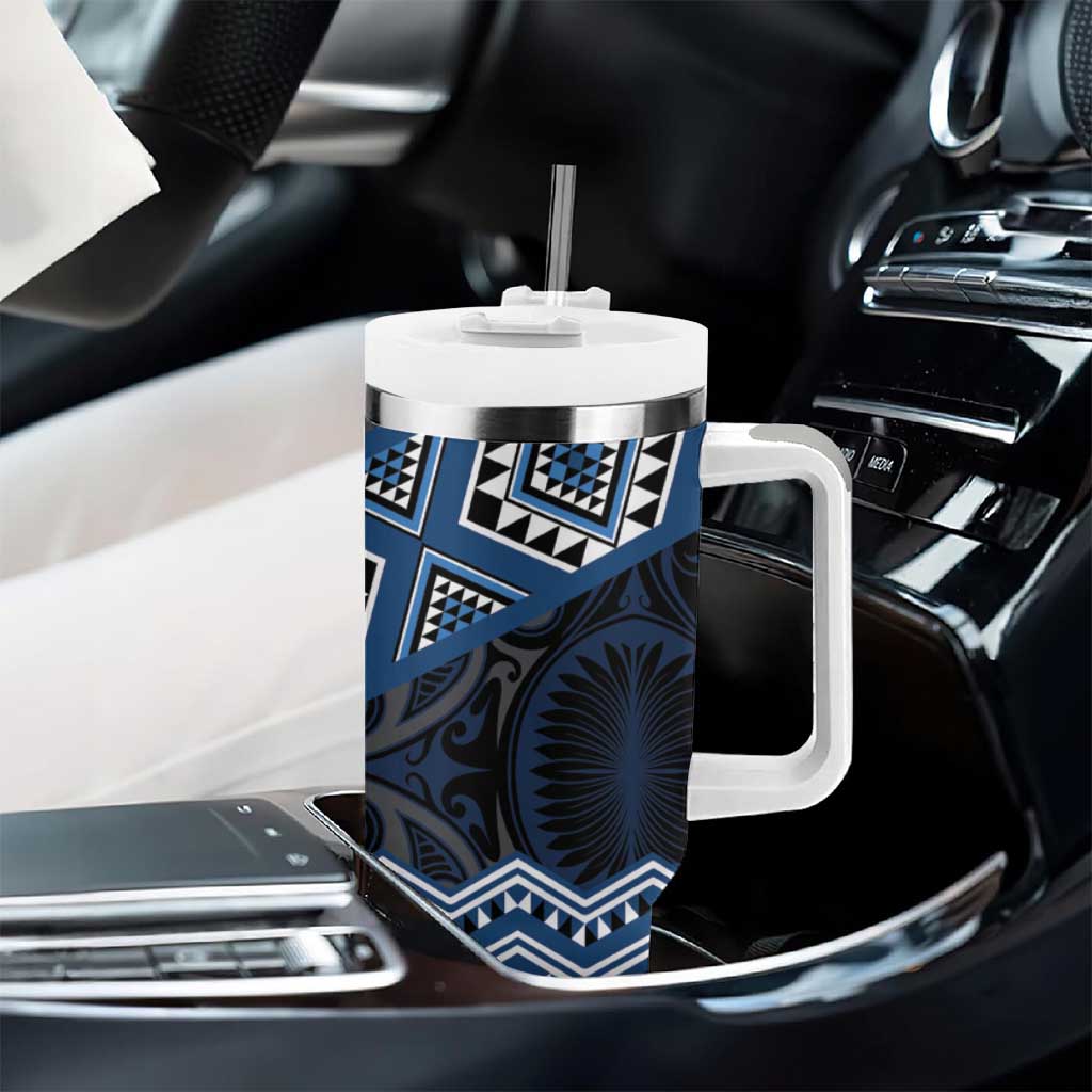 New Zealand Aotearoa Tumbler With Handle Blue Taniko Art Maori Pattern