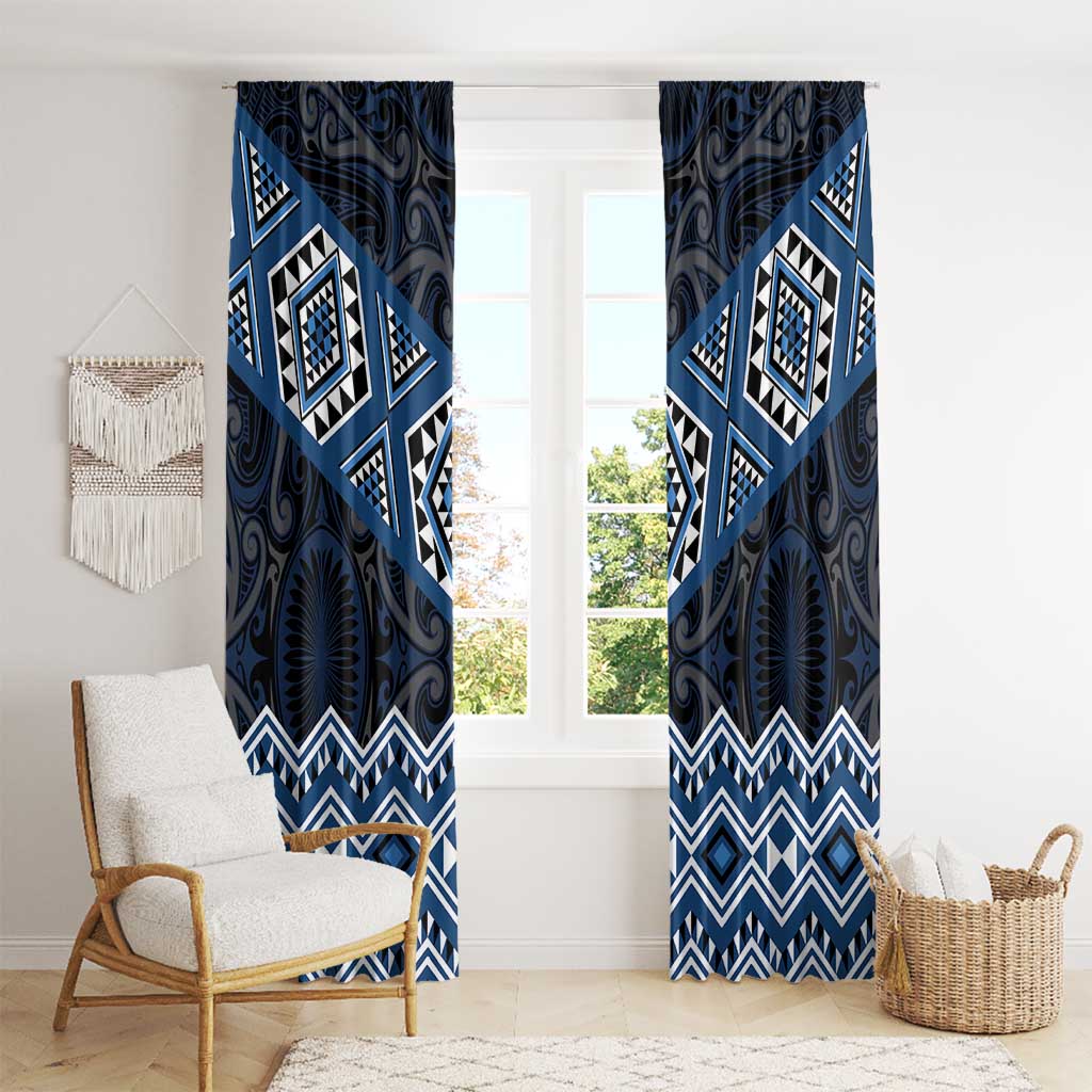 New Zealand Aotearoa Window Curtain Blue Taniko Art Maori Pattern