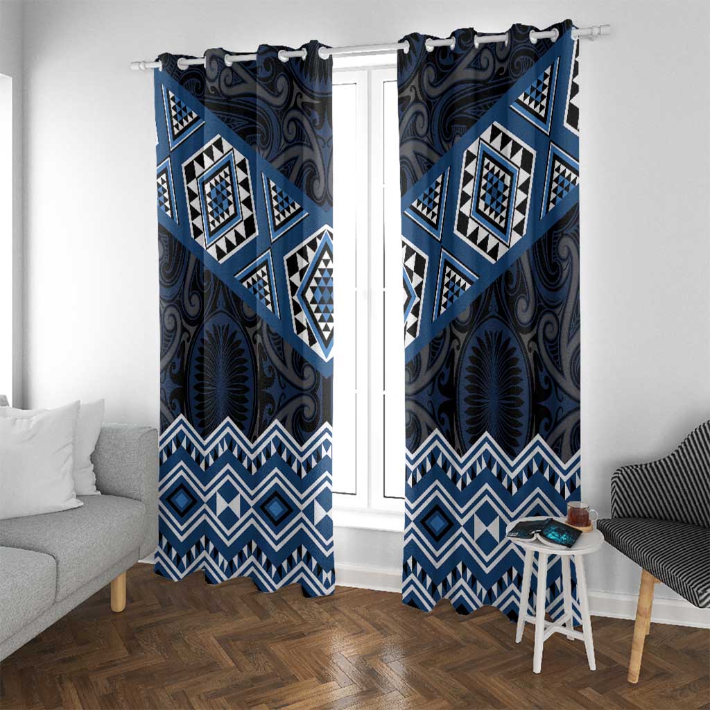 New Zealand Aotearoa Window Curtain Blue Taniko Art Maori Pattern