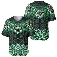 New Zealand Aotearoa Baseball Jersey Green Taniko Art Maori Pattern