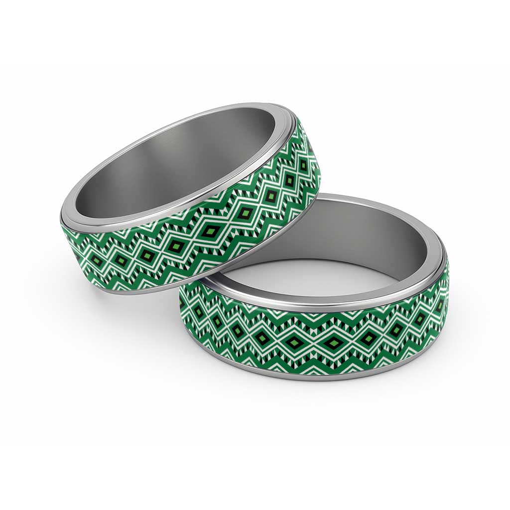 New Zealand Aotearoa Classic Ring Green Taniko Art Maori Pattern