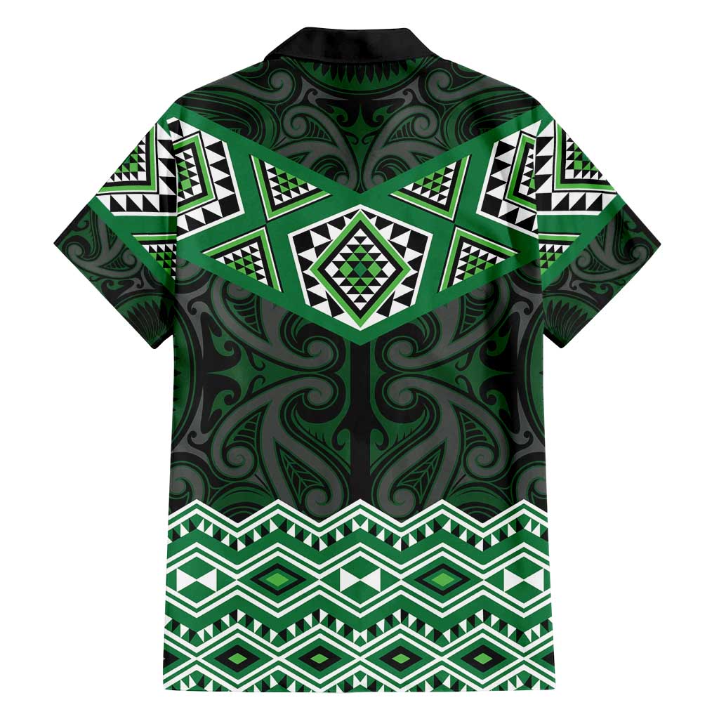 New Zealand Aotearoa Family Matching Long Sleeve Bodycon Dress and Hawaiian Shirt Green Taniko Art Maori Pattern