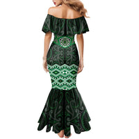 New Zealand Aotearoa Family Matching Mermaid Dress and Hawaiian Shirt Green Taniko Art Maori Pattern