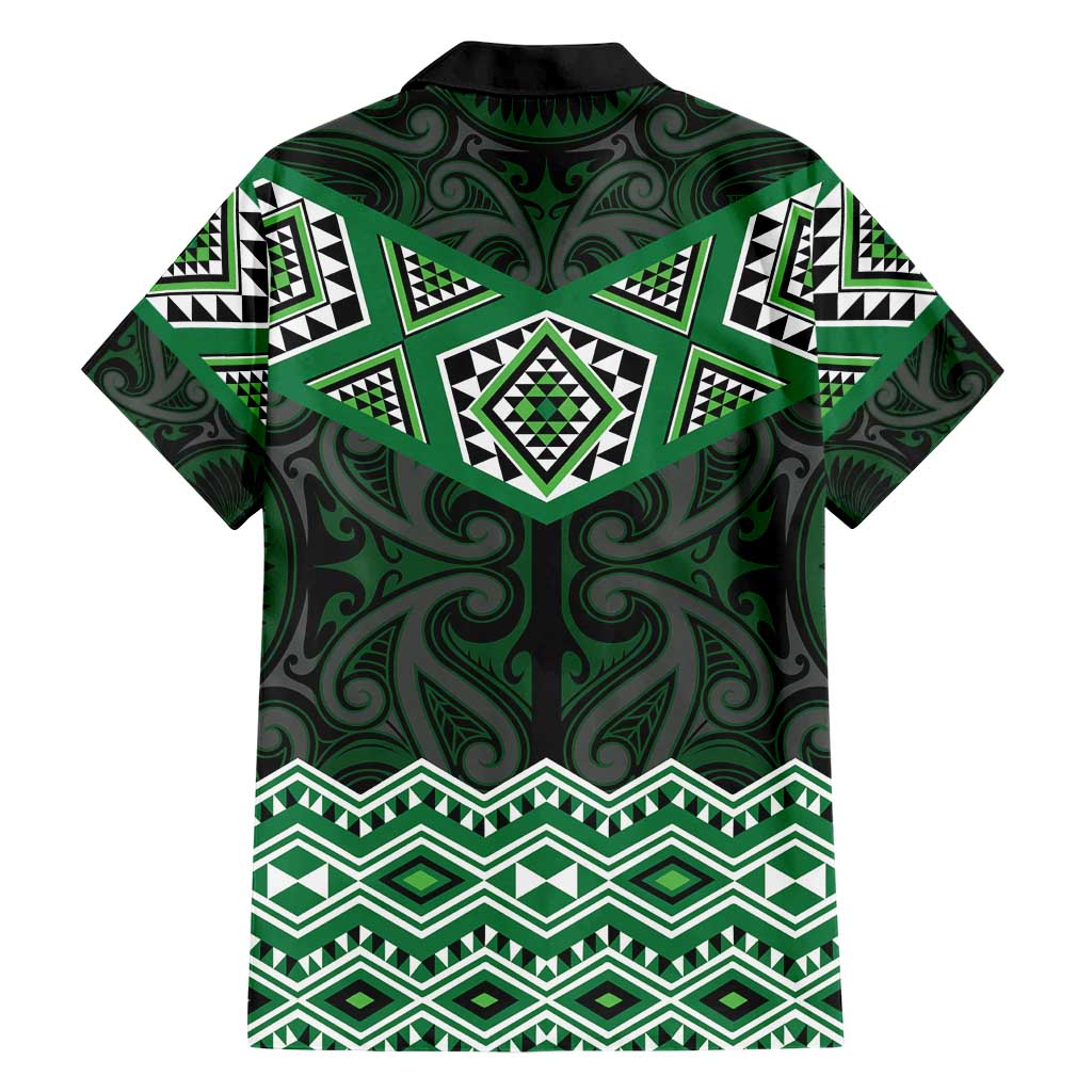 New Zealand Aotearoa Family Matching Short Sleeve Bodycon Dress and Hawaiian Shirt Green Taniko Art Maori Pattern