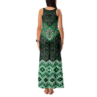 New Zealand Aotearoa Family Matching Tank Maxi Dress and Hawaiian Shirt Green Taniko Art Maori Pattern