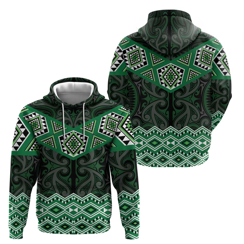 New Zealand Aotearoa Hoodie Green Taniko Art Maori Pattern
