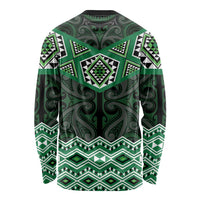 New Zealand Aotearoa Long Sleeve Shirt Green Taniko Art Maori Pattern