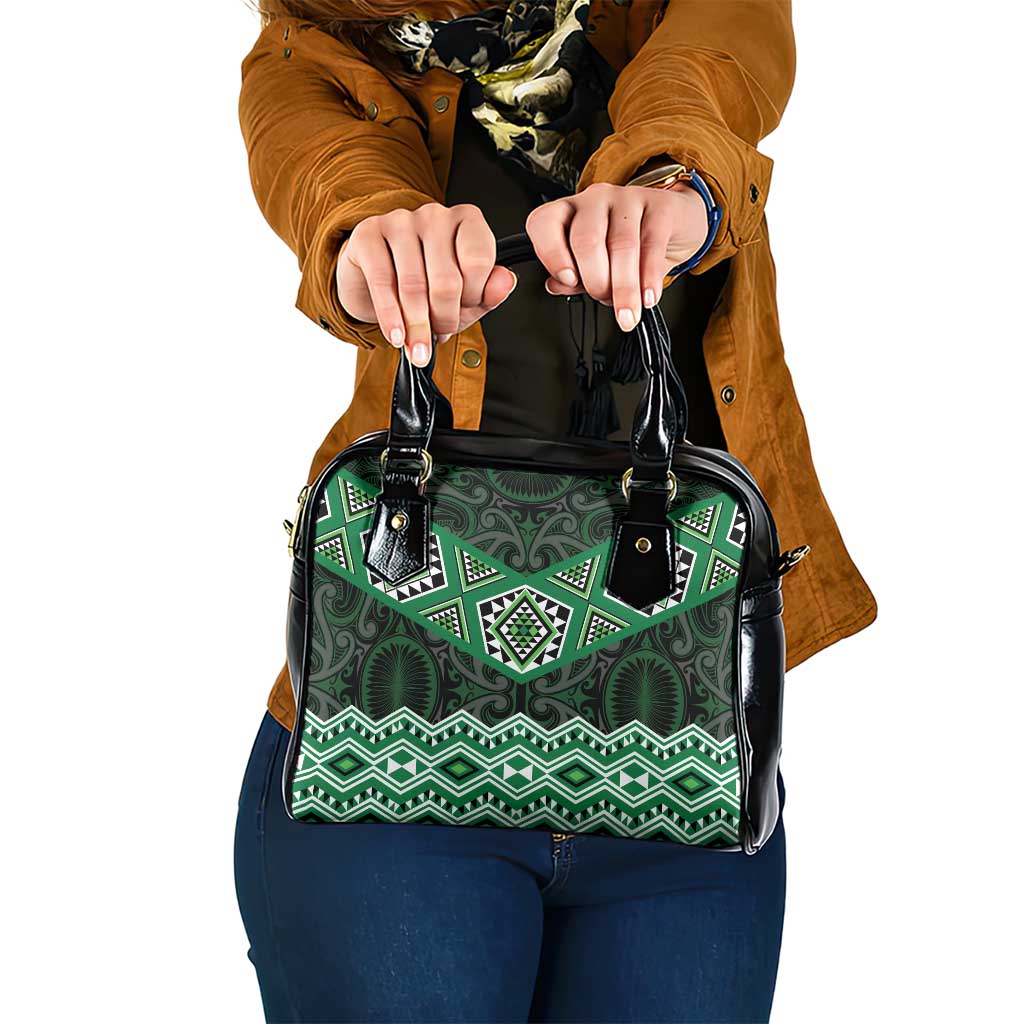 New Zealand Aotearoa Shoulder Handbag Green Taniko Art Maori Pattern LT05 One Size Green - Polynesian Pride