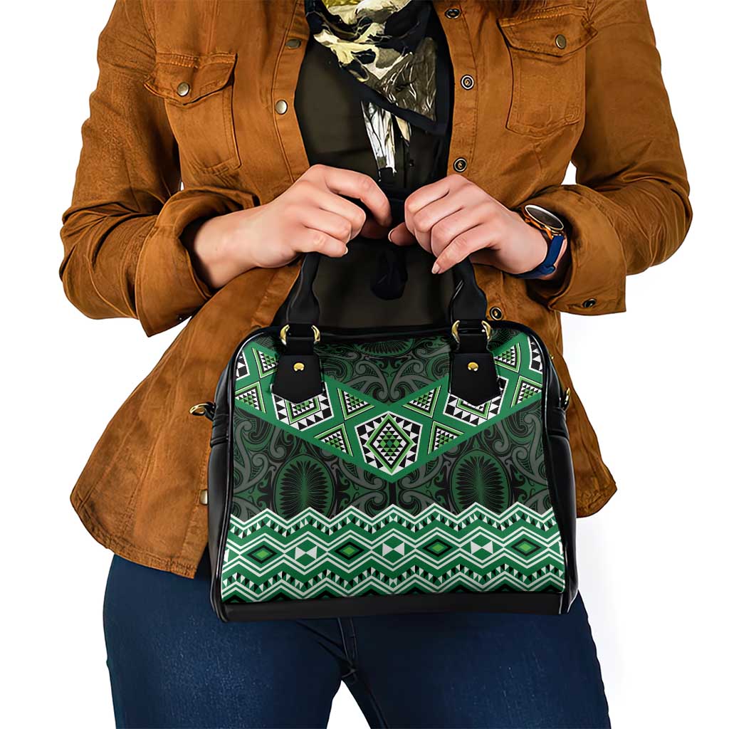 New Zealand Aotearoa Shoulder Handbag Green Taniko Art Maori Pattern LT05 - Polynesian Pride