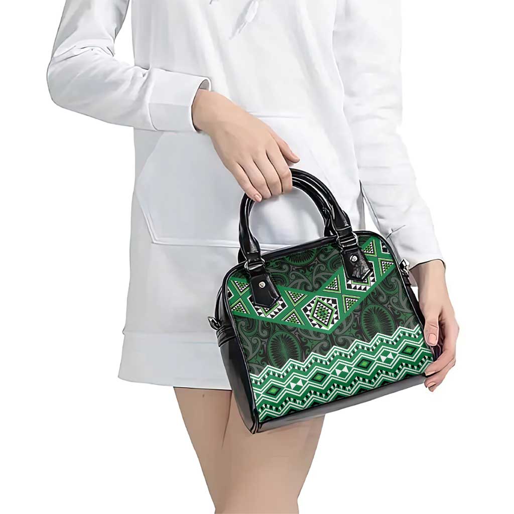 New Zealand Aotearoa Shoulder Handbag Green Taniko Art Maori Pattern LT05 - Polynesian Pride