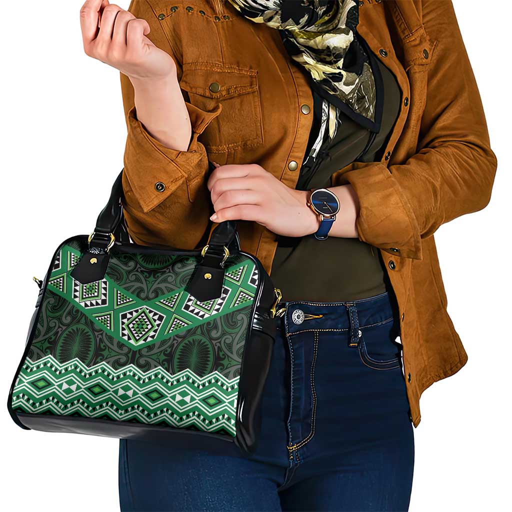 New Zealand Aotearoa Shoulder Handbag Green Taniko Art Maori Pattern LT05 - Polynesian Pride