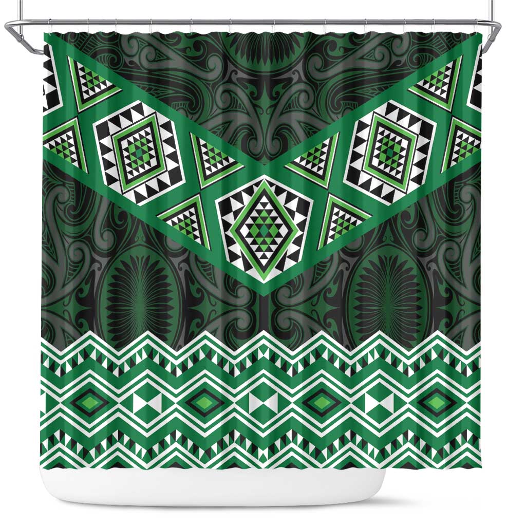 New Zealand Aotearoa Shower Curtain Green Taniko Art Maori Pattern LT05 Green - Polynesian Pride
