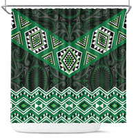 New Zealand Aotearoa Shower Curtain Green Taniko Art Maori Pattern