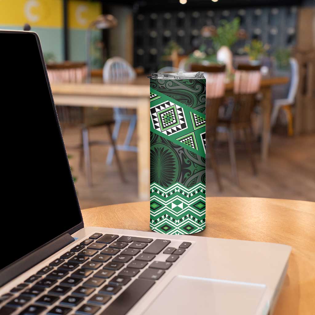 New Zealand Aotearoa Skinny Tumbler Green Taniko Art Maori Pattern